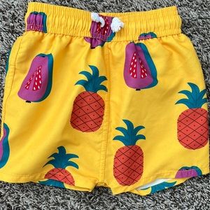Banana Valentine. Boys 4T swim trunks. Pineapple papaya print. Great shape.
